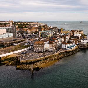 Old Portsmouth and Spice Island from above, where centuries of naval history meet the Solent, revealing one of Britain's most iconic waterfronts.